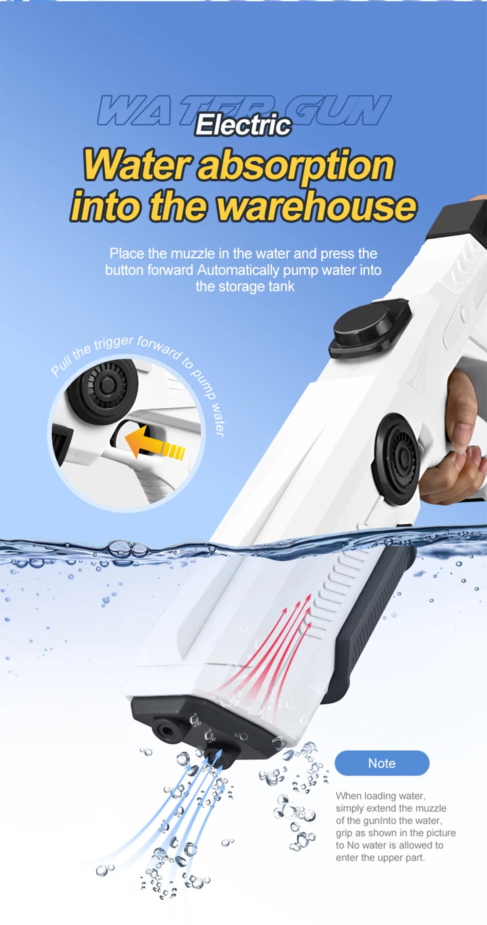 Pistola de almacenamiento de agua automática eléctrica, juguetes portátiles para niños, playa de verano, lucha al aire libre, pistola pulverizadora de fantasía, juguetes para niños y adultos