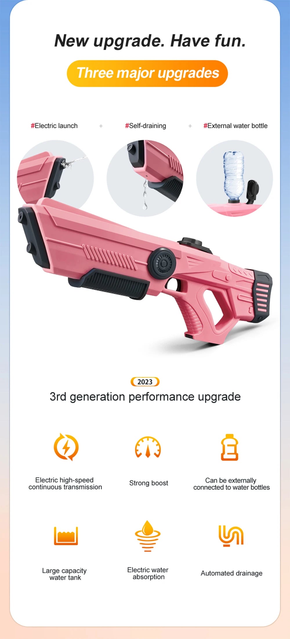 Pistola de almacenamiento de agua automática eléctrica, juguetes portátiles para niños, playa de verano, lucha al aire libre, pistola pulverizadora de fantasía, juguetes para niños y adultos